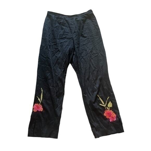 Dana Buchman Pants - Vintage Dana Buchman black pants with floral embroidery